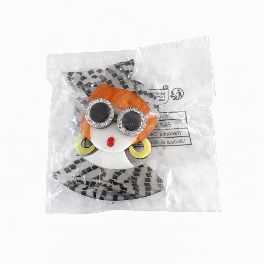 Whimsical Orange and Black Novelty Woman Brooch with Silver Accents 💕4x15$